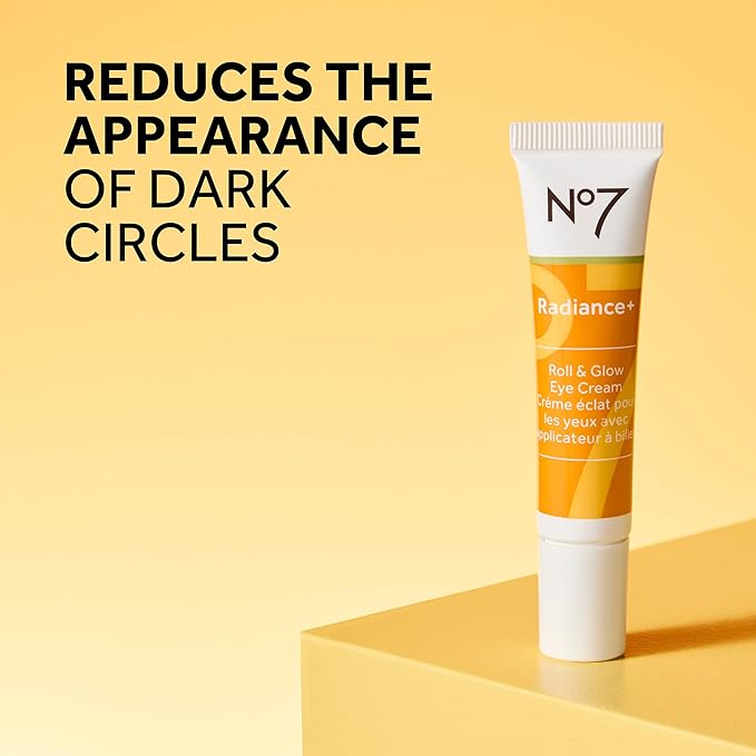 No7 Radiance+ Roll & Glow Eye Cream - Reviving & Illuminating Under Eye Roller - Color Correcting Vitamin C + Caffeine Cream for Dark Circles, Puffiness & Dullness (15ml)