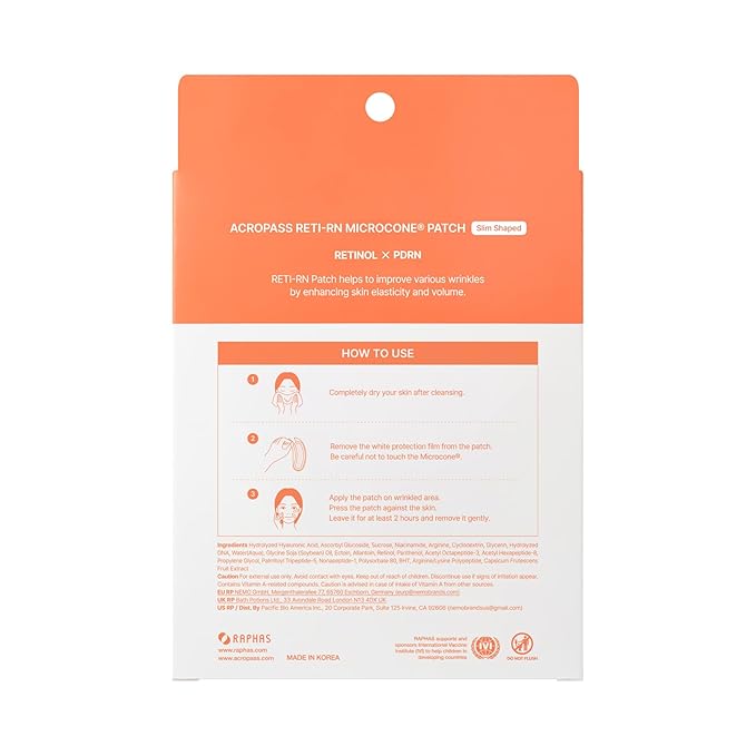 Wrinkle Patches ACROPASS RETI-RN Microcone, Deep Wrinkle, PDRN 10,000 ppm, Retinol 3,300 IU/g, Hyaluronic Acid, Anti-Aging (Slim Type, 6 Count)