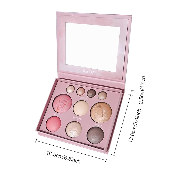 All in One Baked Makeup Palette wiht Bronzer, Highlighter, Blush and Eyeshadow, Highly Pigmented, Long Lasting Travel Compact, Baking Makeup Palette Gift for Women