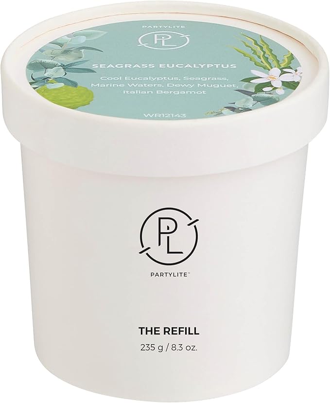 PartyLite Seagrass Eucalyptus Scented Candle Refill, Notes of Eucalyptus, Lemon, Seagrass & Driftwood, 10oz 1-Wick, up to 40 Hours of Luxury, Aromatherapy, Sustainable Premium Soy Wax