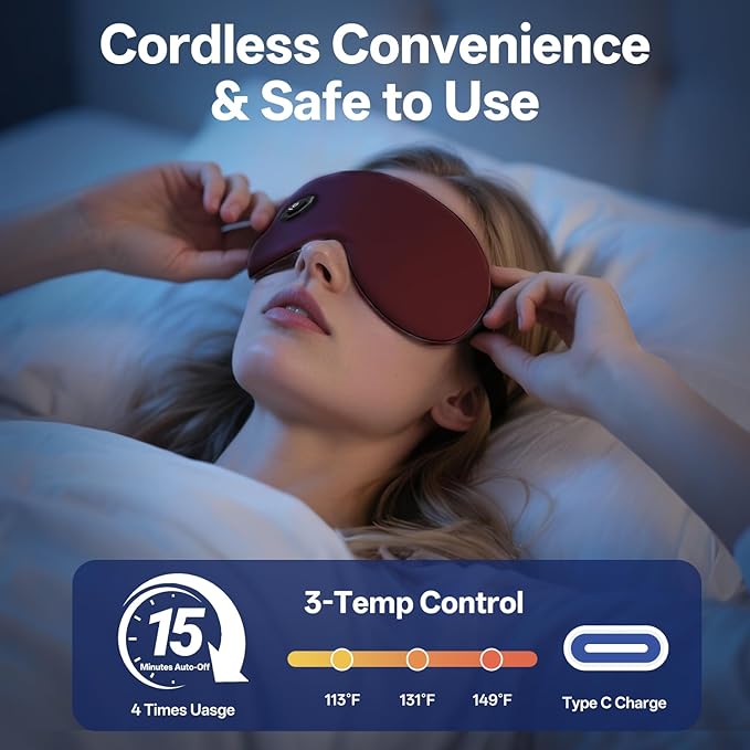 Cordless Heated Eye Mask for Dry Eyes, Electric Warm Compress for Fast Eye Relief, Rechargeable USB Heat Therapy Mask for Sleep, Blepharitis & Stye Treatment