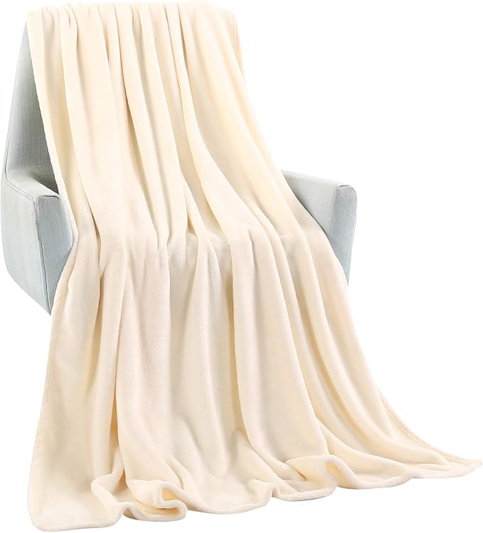 TASTHROW Large Flannel Fleece Throw Blanket, 50×70 Inch - Creamwhite | Cozy Lightweight Thick Blanket - All Seasons Suitable for Women, Men and Kids