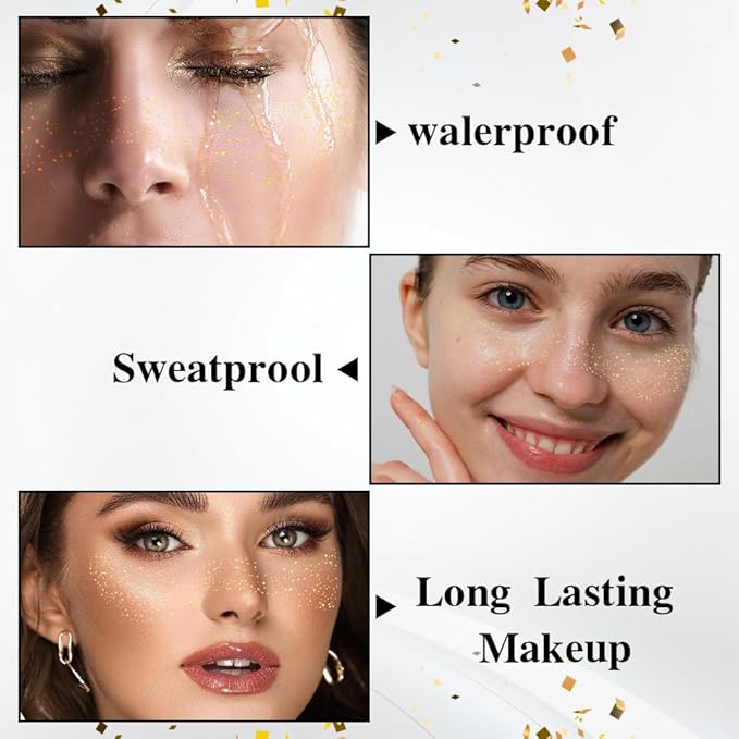 Face Glitter Freckles Gold Temporary Tattoos Stickers with Stars Spots on Face Freckle Tattoos Body Glitter for Women Girls Party Cosplay Country Concerts Singer Festival Rave Accessories Gold-10 pcs