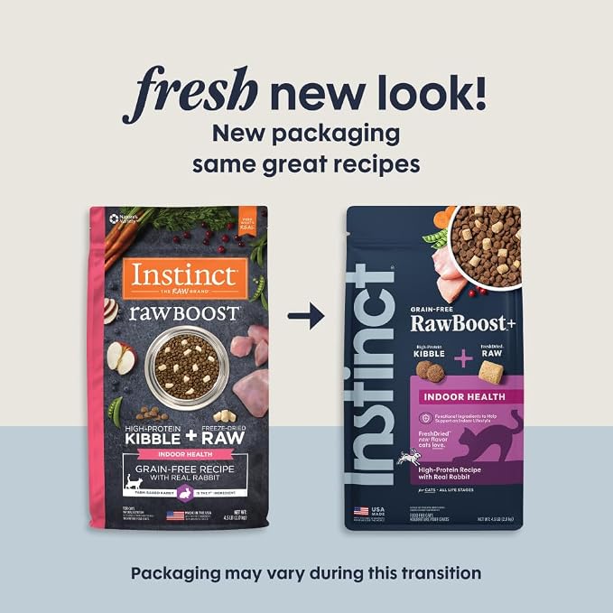 Instinct Raw Boost Indoor Health, Natural Dry Cat Food with Freeze Dried Pieces, Grain Free Recipe - Real Rabbit, 4.5 lb. Bag | High-protein kibble with FreshDried raw bites, highly digestible rabbit, prebiotics and fewer calories for indoor cats
