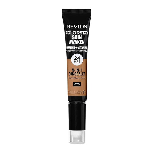 Revlon ColorStay Skin Awaken 5-in-1 Concealer, Lightweight, Creamy Longlasting Face Makeup with Caffeine & Vitamin C, For Imperfections, Dark Circles & Redness, 070 Nutmeg, 0.27 Fl Oz