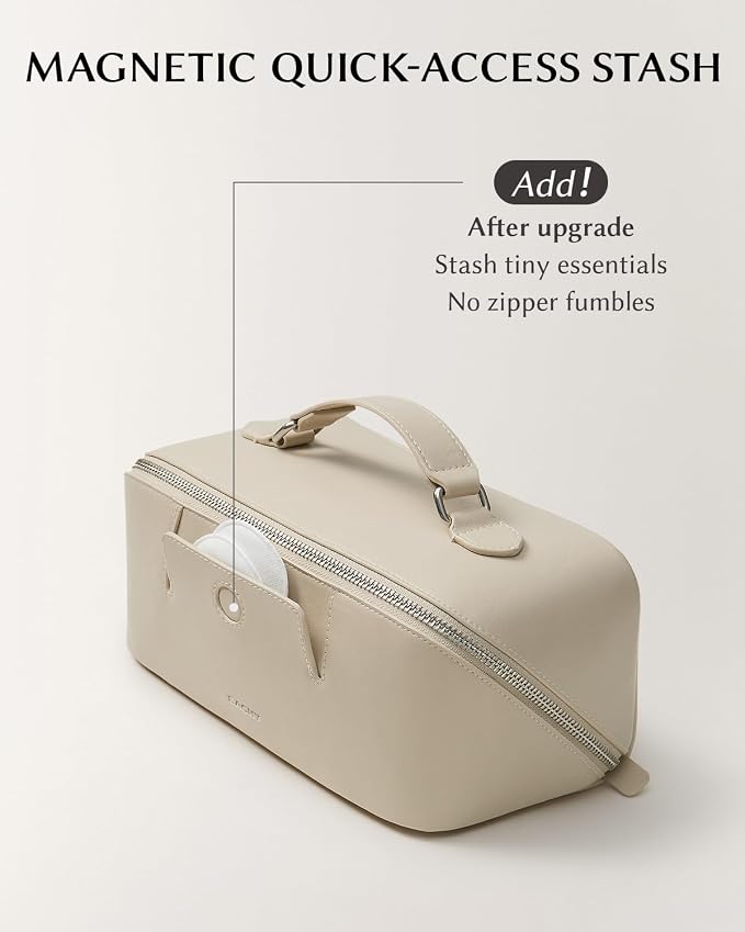 EACHY Travel Makeup Bag, Large Capacity Cosmetic Bag for Women, Waterproof PU Leather, Flat Open Portable Toiletry Bag for Skincare, Brushes & Travel Essentials