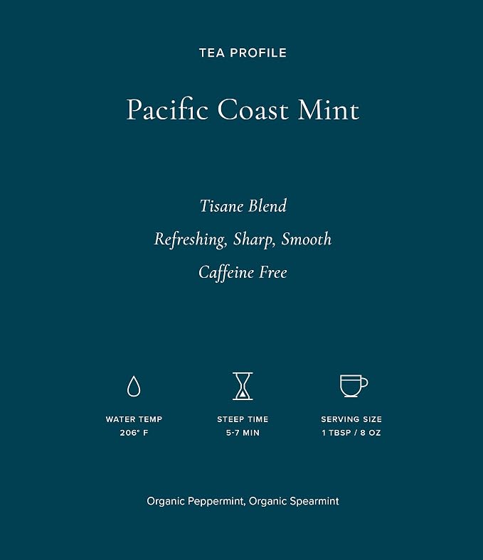 Art of Tea Pacific Coast Mint Tea Bags 50 Count Organic Peppermint Herbal Tea, Refreshing Caffeine Free Mint Tea for Relaxation, Digestion & Daily Wellness, Premium Pyramid Sachets