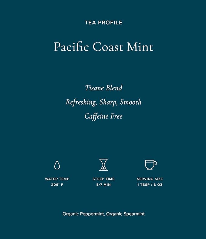 Art of Tea Pacific Coast Mint Tea Bags 12 Count Organic Peppermint Herbal Tea, Refreshing Caffeine Free Mint Tea Bags, Premium Soothing Herbal Tea
