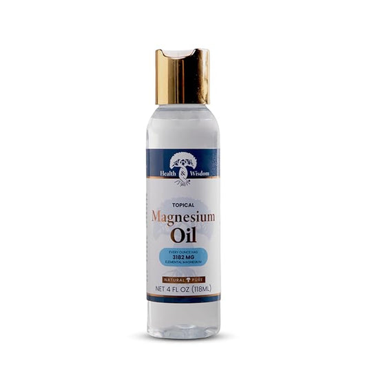 Health & Wisdom Pure Magnesium Oil - Topical Muscle & Joint Relief- Natural and Pure Skin Moisturizer - Enhanced Absorption - 4 fl oz