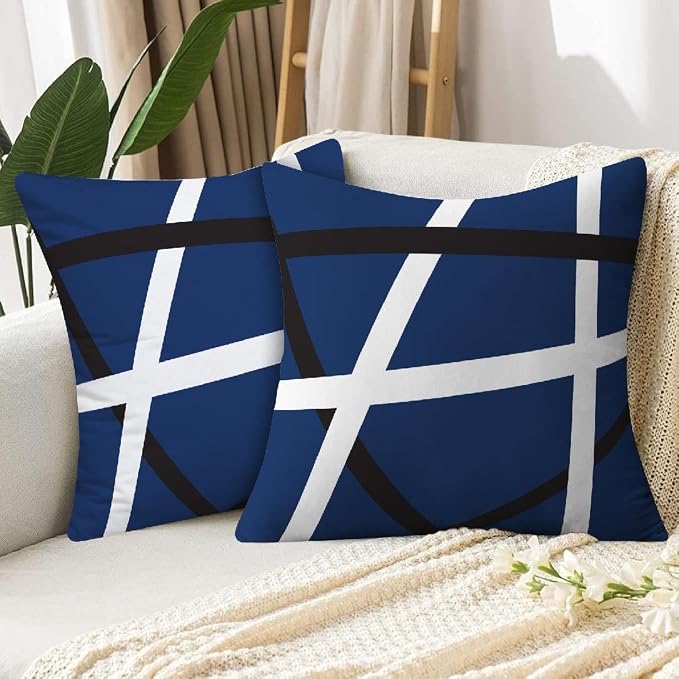 Modern Art Geometric Pillow Cover, Decorative Throw Pillow Covers Blue White Abstract Artwork Cushion Cover for Bedroom Sofa Living Room 26 x 26 Inch Set of 2