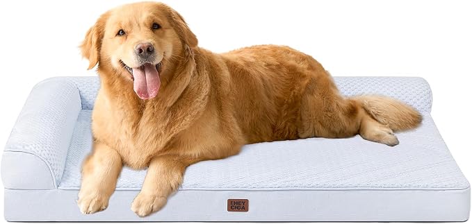 EHEYCIGA Memory Foam Dog Bed, Large Orthopedic Dog Bed, Washblue | Washable Removable Cover, Waterproof Flat Pet Sofa Couch with Nonskid Bottom, 44x32x6.5