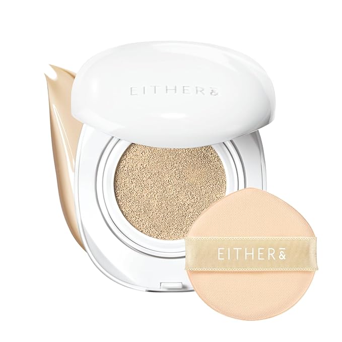 EITHER& Glow Pixel Cushion Foundation, Natural Coverage, Glow Finish – Up to 100 Hours, Moisturizing and Hydrating, Korean Beauty (#17N Vanilla, 12g)