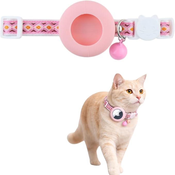 Cat Collar with AirTag Holder – Breakaway Lightweight Woven Cat Collar, Adjustable with Bell for Cats & Kittens (Blossom Charm)| Amazegoods