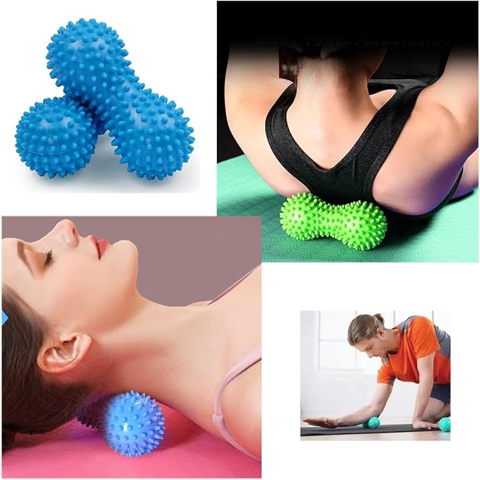 2 Pack Peanut Massage Ball Roller Spiky Double Lacrosse Balls Trigger Point for Stress Reflexology Foot Muscle Therapy Deep Tissue Relieve Strength Exercise Fitness Body
