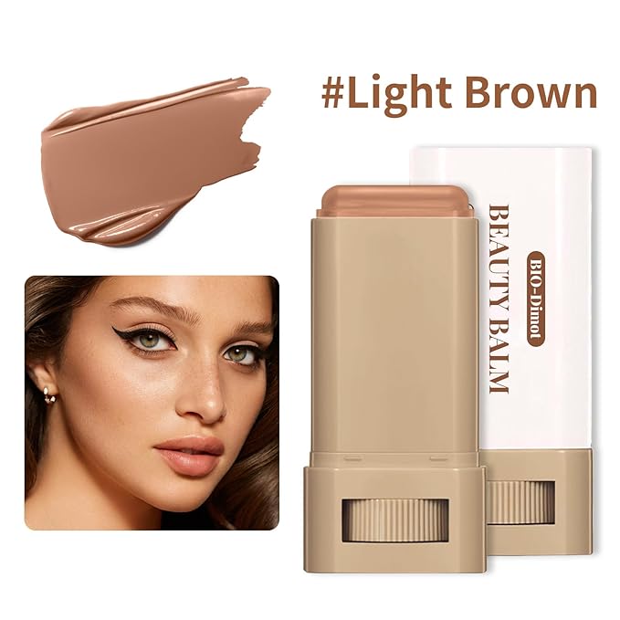 Tinted Solid Serum Foundation Stick – Skin Color | Lightweight Buildable Coverage, Natural Finish, 20g Travel-Friendly Makeup Stick for All Skin Types (Light Brown Shade)