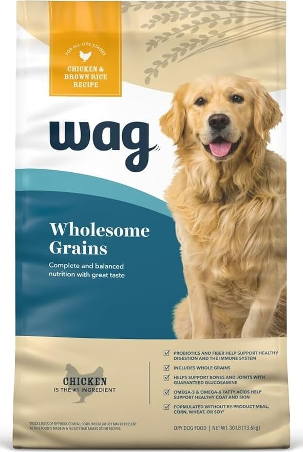 Amazon Brand - Wag Wholesome Grains Dry Dog Food with Chicken and Brown Rice, 30 lb Bag (Pack of 1)