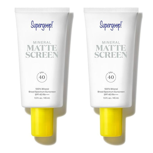 Supergoop! Mineral Mattescreen (SPF 40) - Pack of 2, 45 mL - Mineral, Oil-Free Broad Spectrum Sunscreen - Smooths Skin’s Appearance, Minimizes Pores & Controls Shine - Water & Sweat Resistant