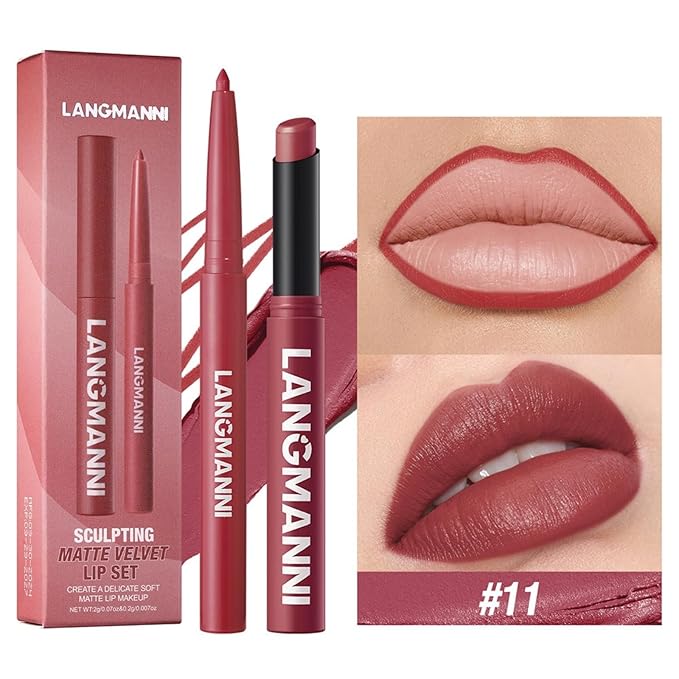 Lip Liner + Lipstick Set (12 Shades) -Matte Lipstick for Women, Silk Finish Hydration Lip Kit, Waterproof Smooth Creamy Texture, Bold to Nude Shades for Everyday & Party Wear, Makeup Gift(11)
