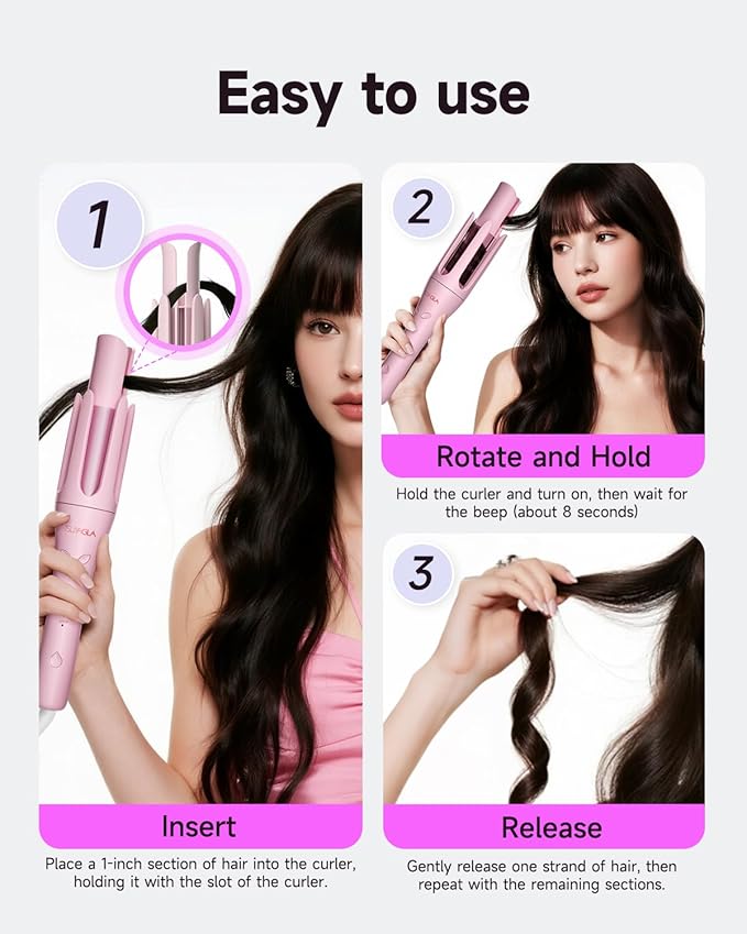TSUYAGLA Automatic Curling Iron,1 1/4 Hair Curler with 3 Temperatures, 10S Fast Heating, 2-Way Rotation, 30 Min Auto Shut-Off, 500 Million Ionic, Anti-Scald-Tangle for Long Hair