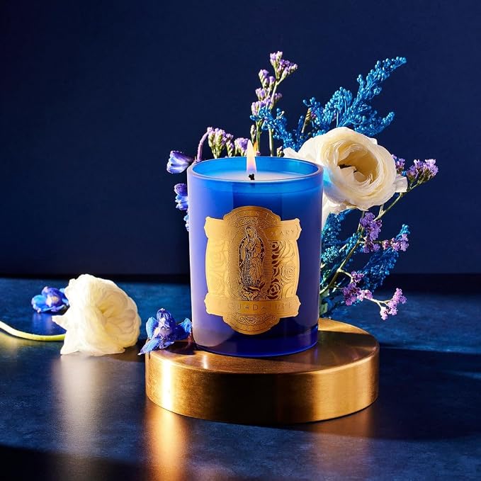 SAINT Virgin Mary of Guadalupe Scented Candle, Blue | Includes Prayer and Prayer Coin - Soy Coconut Aromatherapy Candle with 80 Hour Burn Time, Special Edition