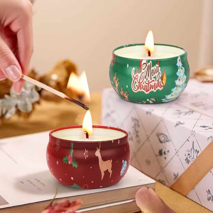 Christmas Candles - Scented Candle Gifts Set for Women, 2 Packs 2.5 oz Candles for Home Scented, Stress Relief Aromatherapy Candles for Women, Ideal Christmas Gift for Friends Mom Coworker Teacher
