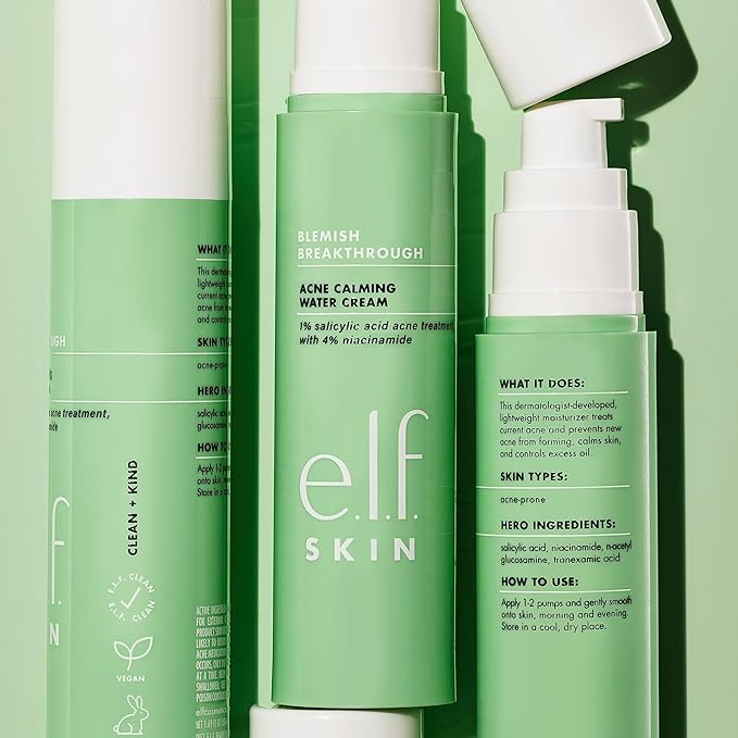 e.l.f. SKIN Blemish Breakthrough Calming Water Cream, Lightweight Blemish-Fighting Face Moisturiser, Prevents New Blemishes & Calms Skin