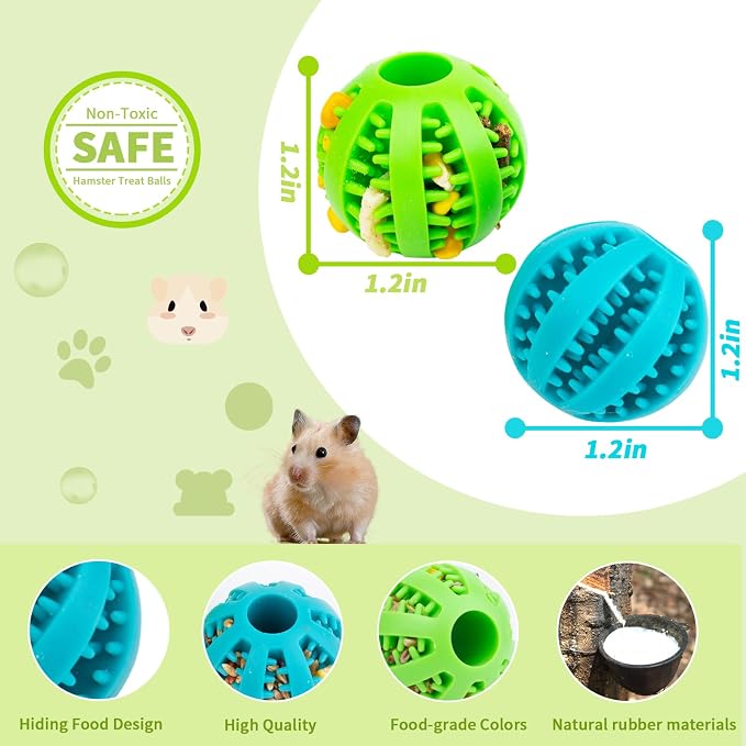 FlidRunest Hamster Foraging Ball Toy Puzzle, 2 PCS Hamster Treat Ball for Teething, Small Animals Slow Feeder, Food Hide Treat Dispensing Snuffle Game Interactive Toy for Guinea Pig, Rat