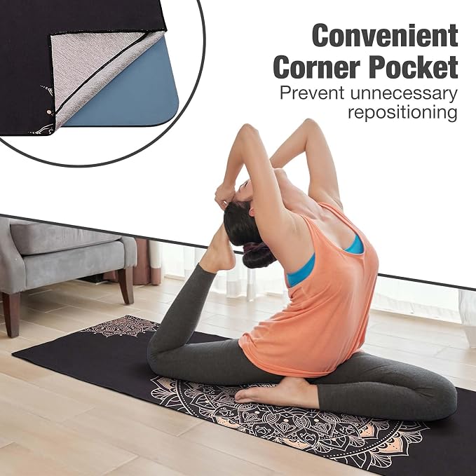 MoKo Yoga Towel, Non Slip Hot Yoga Towel Blanket Printing Pattern Quick Dry with Corner Pocket for Bikram, Pilates, Gym Workout, Outdoor Picnic, Lotus