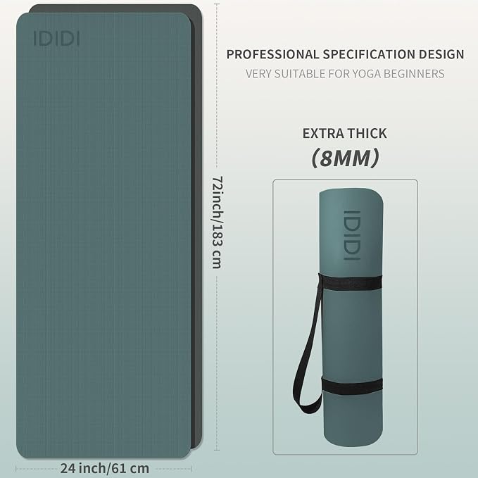 Yoga Mat with Strap,Non-Skid Workout Mat,8mm Thick Yoga Mat,POE Yoga Mats for Women Men Kids,Exercise Mat with Easy-Cinch,72"x24"x0.32” (183x61x0.8cm)