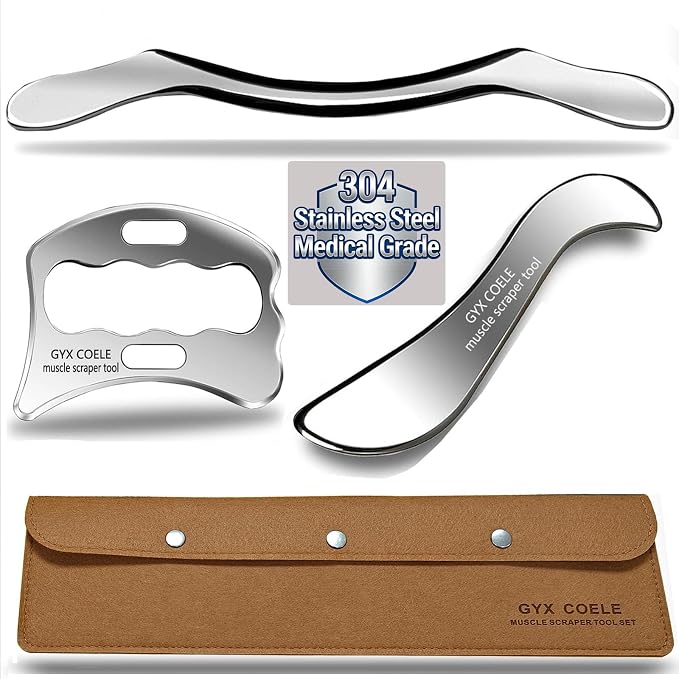 Muscle Scraper Tool Set, Stainless Steel IASTM Kit for Fascia Release, Scar Tissue Massage, Scraping Tool Physical Therapy(3 pcs)