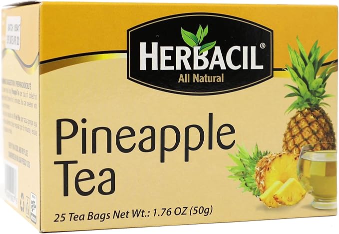 Herbacil Pineapple Tea, Herbal Blend with Dehydrated Pineapple Fruit, Caffeine-Free, All Natural, 2-Pack of 25 bags per box (50 Tea Bags), 1.76 oz Each
