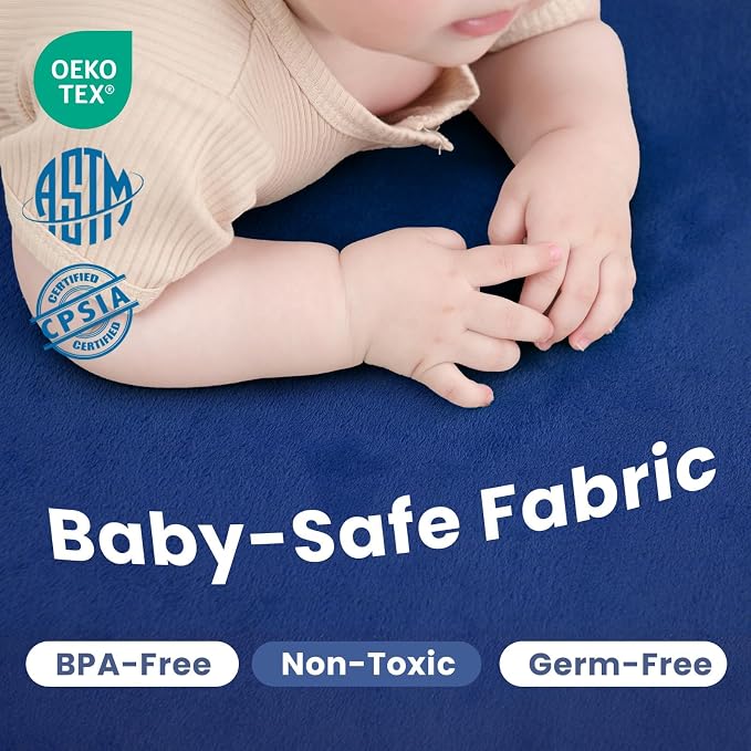 Huloo Sleep Ultra Soft Baby Play Mat for Floor, 1.3" Thick Elasti-Foam 65x50 Play Mat for Playpen,Water-Repellent Coral Velvet for Tummy Time, Non-Slip Backing,Safe for Toddlers & Infants （Dark Blue）