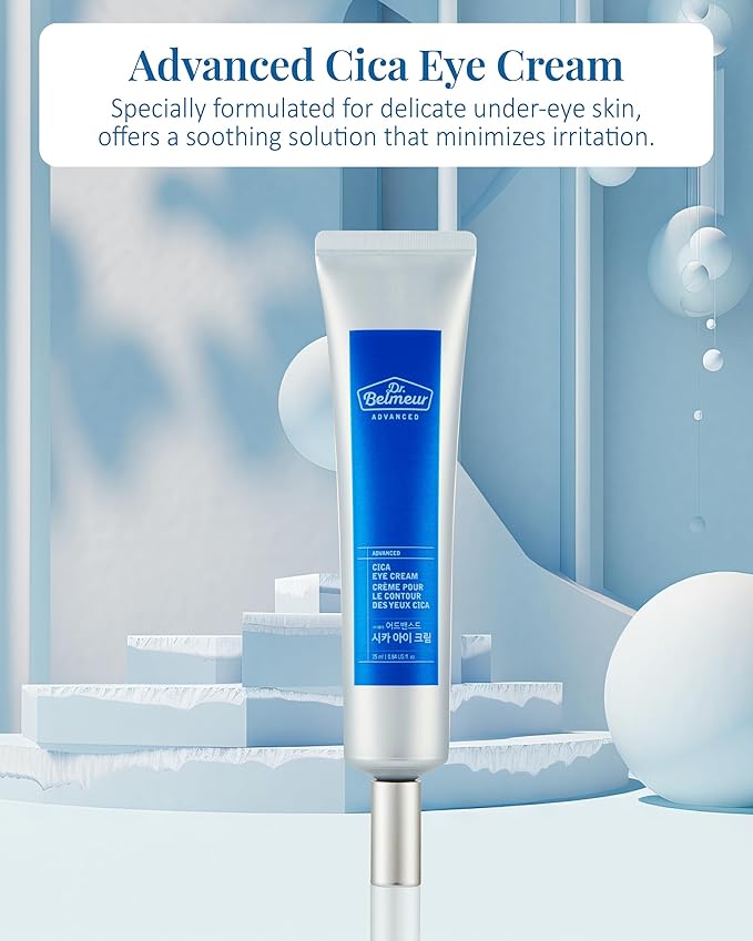 DR. BELMEUR Advanced CICA Eye Cream (0.9fl oz) - Gentle Eye Care for Delicate Skin. Korean Skin Care by LG Beauty. Ceramide, Centella Asiatica, Pro-Retinol.