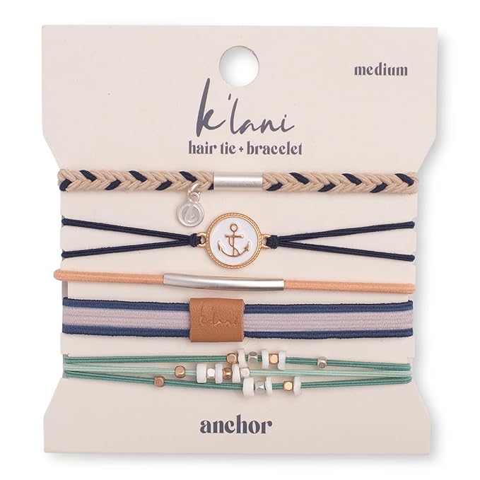 K'lani Anchor Bracelets for Women – Elastic Bracelets and Boho Hair Ties – Cute Hair Ties for Women and Hair Tie Accessories – Stylish Bracelets Boho Style for Hair and Wrist – Set of 5 (Small)