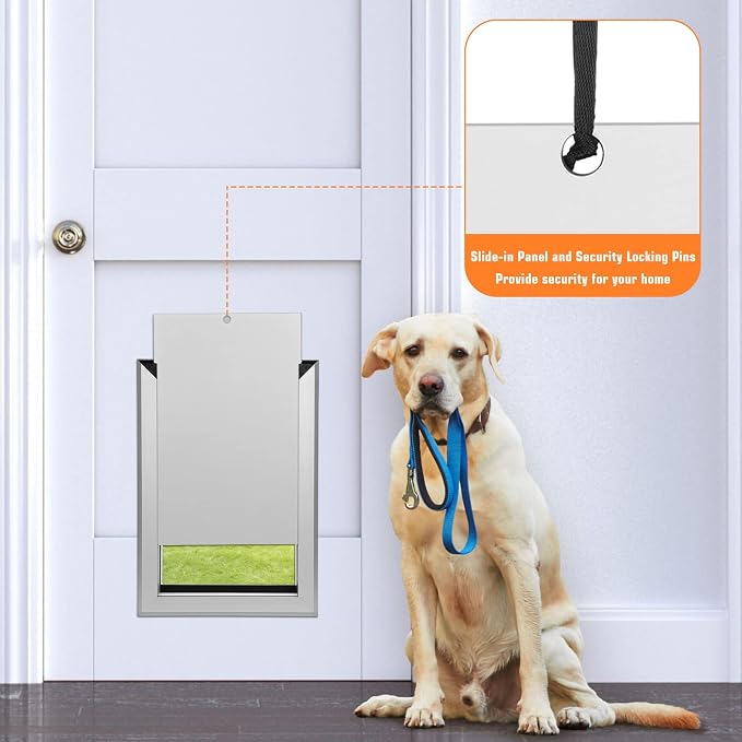 Ownpets Aluminum Dog Door for Large Dogs, Lockable & Weatherproof | For Dogs Up to 100lbs, 11.6x16.8in Opening, Magnetic Seal Flap, Dual Security Locks, Rust-Proof Aluminum Sturdy Frame