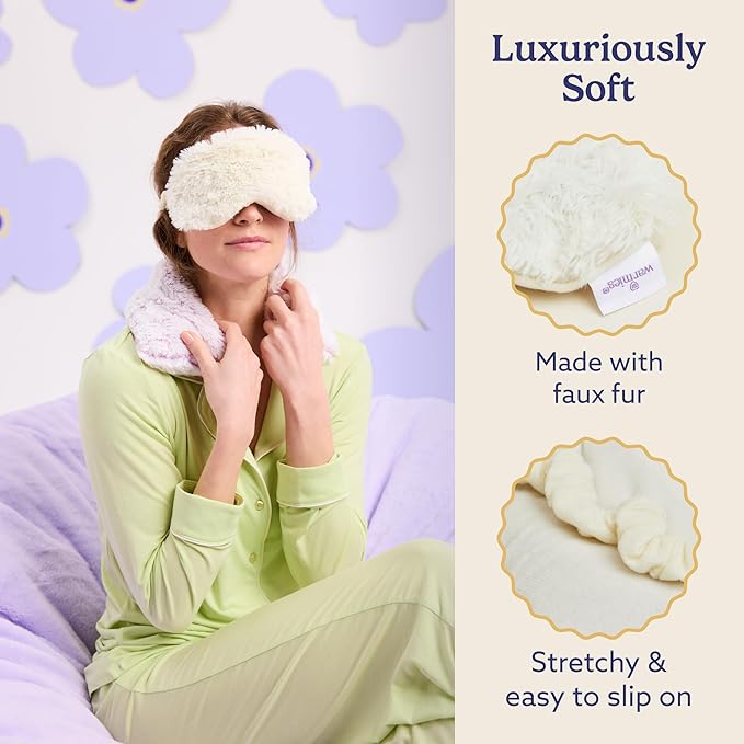 warmies Microwavable Eye Mask for Warmth & Comfort - Heating & Cooling Compress for Calming Relaxation - Weighted & Heated Eye Mask with Scented Lavender for Sleeping - Cream