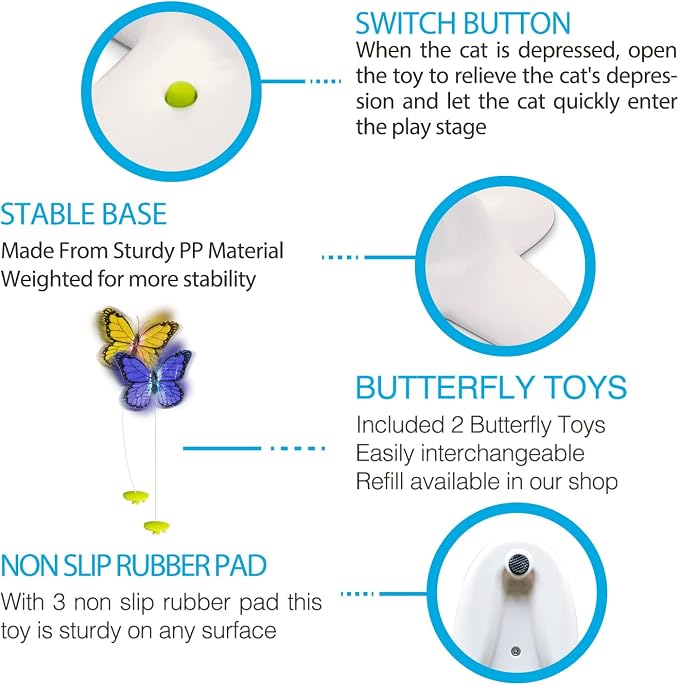 AFP Interactive Cat Toy, Butter-Fly Interactive for Indoor Cats, Flutter Bug Cat Toys, Flutter Rotating Kitten Toys with 2 Replacements