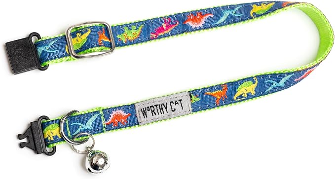 THE WORTHY DOG Icons Pattern, Breakaway Cat Collar, with Bell, Navy