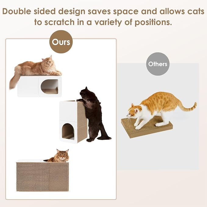 EHEYCIGA Cardboard Cat Scratcher House, 23-Inch Cat Scratch pad, White | Cat Scratching Board for Indoor Cats, High-density Corrugated Paper, Multi-function, Anti-scratch, Easy Install, Extra Large