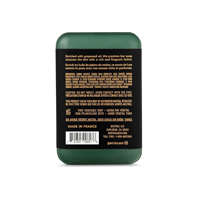 Mistral Cypress Oak Luxury Bar Soap for Men | Men’s Natural Soap Bar | Paraben, Phthalates Free | Moisturizing & Triple-Milled Natural Soap for Men - Made in France | Large, 8.8 oz