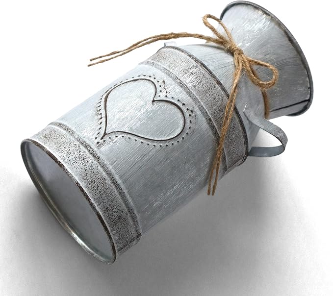Galvanized Milk Can Antique Retro Vase Metal Planter Rustic Vintage Primitive Flower Holder Farmhouse Country Plant for Home Office Decor, 7.6”