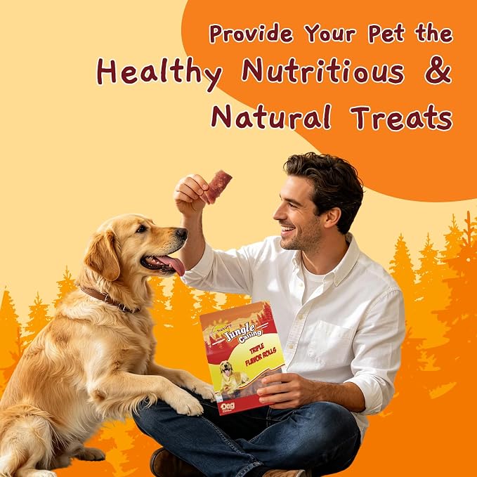 Jungle Calling 21 oz Triple Flavor Rolls, Chicken Duck & Beef, High Protein | Rawhide Free Treat for Small, Medium & Large Breeds, Limited Ingredient Chews Perfect for Daily Reward, Easily Digestible