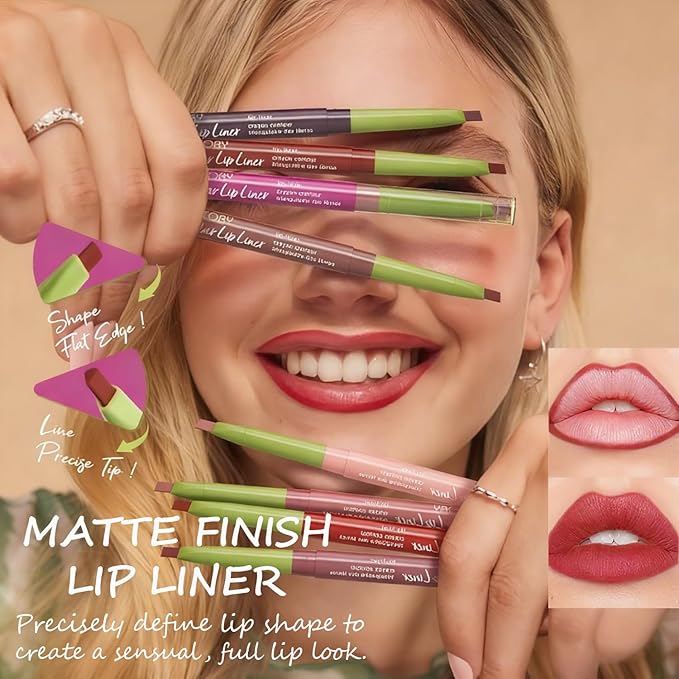 Matte Finish Lip liner and Nourishing Lip Gloss Kit for Women, High Pigmented Natural Nude Pink Red Brown Lip Pencil Makeup Long Lasting Moisturizing Plumping Lip Oil Gloss Winter Care (#03)