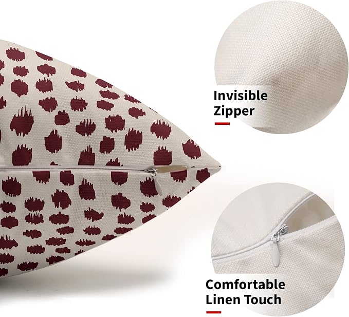 Burgundy Cream Pillow Covers 12x20 Set of 2 Boho Design Polka Dot Throw Pillows Modern Brush Strokes Print Decorative Outdoor Pillowcase Lumbar Cushion Cover Linen Pillow Case for Home Sofa Couch Bed