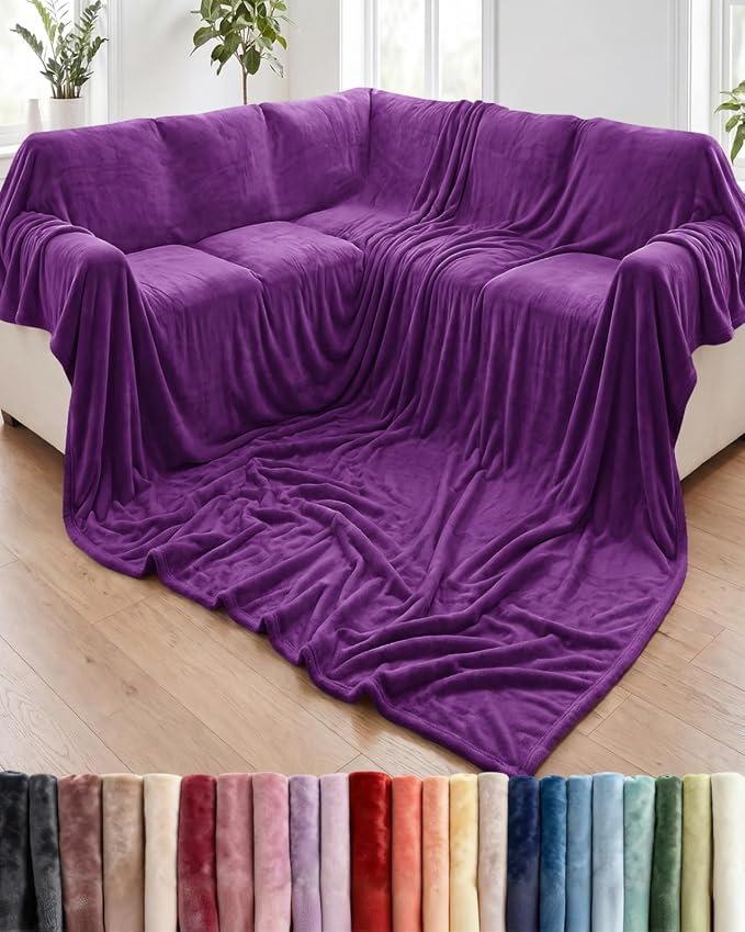 Ultra Soft Fleece Blanket Oversized King Size - Flannel Fleece Luxury Blanket - Lightweight for Couch Bed Chair - Thick, Warm and Breathable - All Season Cozy, Purple