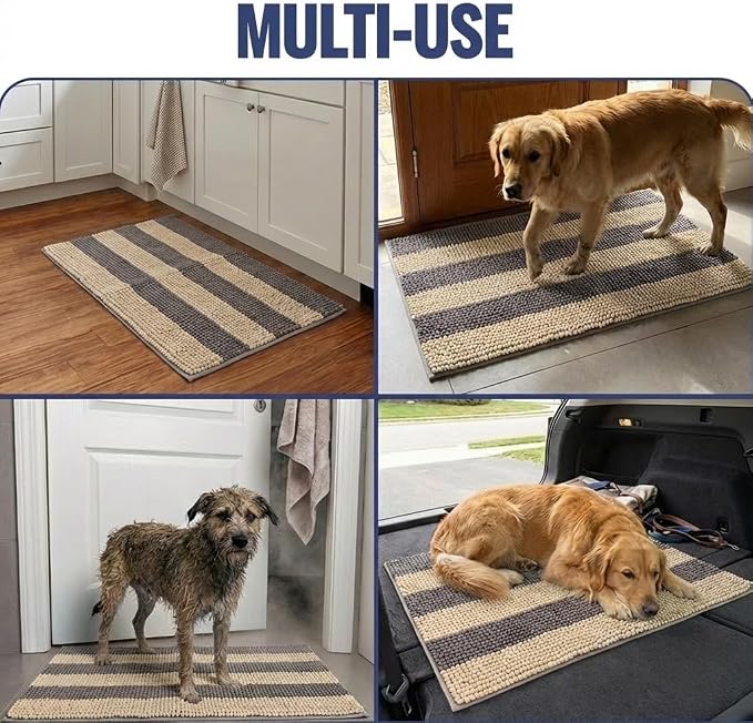 Muddy Mat® Super Absorbent Loop-Thread Chenille Dog Door Mat for Muddy Paws – Non-Slip, Machine Washable Indoor Entry Rug, Quick-Dry Pet Mat for Entryway – Sand Dune 19"x30"