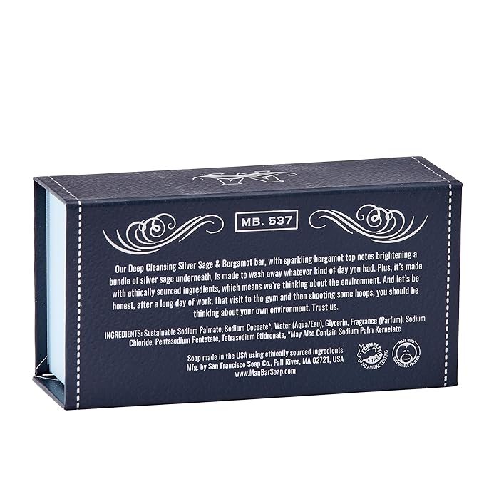San Francisco Soap Company Silver Sage and Bergamot Fragrance Man Bar - DEEP CLEANSING - No Harmful Chemicals - Good for All Skin Types - Made in the USA