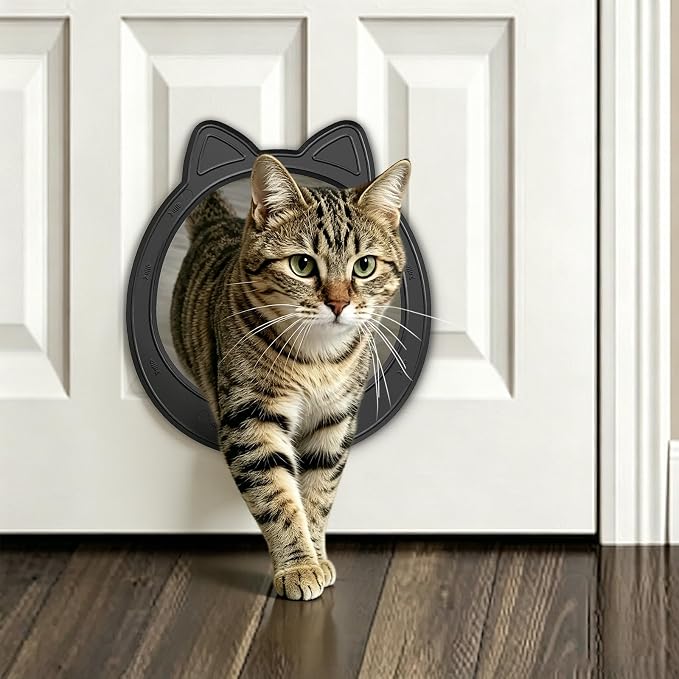 Large Cat Door Interior Door, No-Flap Pet Door for Cats Up to 22 lbs(Black)