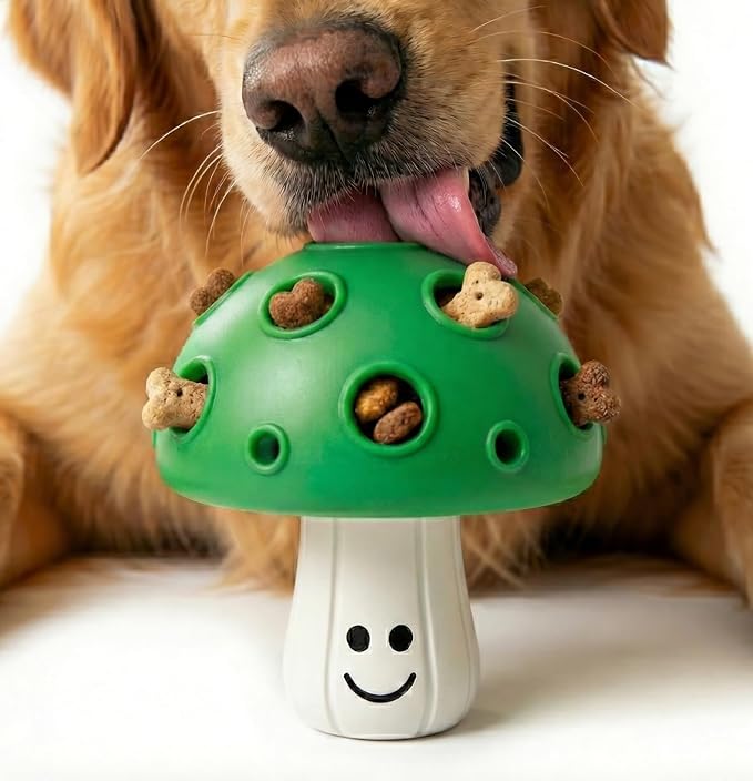 Fuzzl Eco Rubber Large Magic Shroom Puzzle Enrichment Toy - Green - Long Lasting Dog Treat Toys for Aggressive Chewers Strong Dog Toy for Dogs Durable Puppy Chew Toys