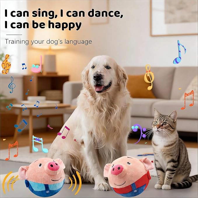 【2PCS】Interactive Dog Toys,Active Moving Pet Plush Toy with Recording & Music Modes,Jumping Squeaky Song shaking Interactive Dog Ball,Dog Toys to Keep Them Busy,Replaceable Coat (Blue Pig + Red Pig)